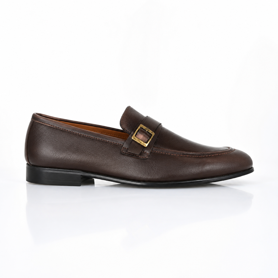 Brown Leather Loafer Shoes with Gold Buckle | Premium Men's Slip-On
