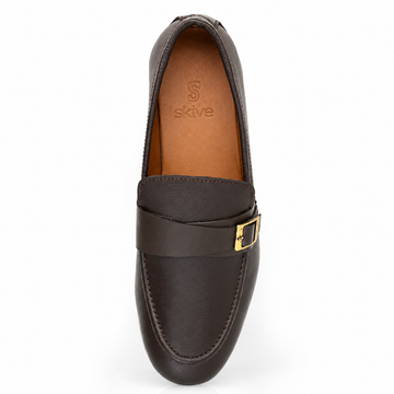 Brown Leather Loafer Shoes with Gold Buckle | Premium Men's Slip-On