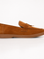 Classic Suede Penny Loafers with Gold Buckle – Tan