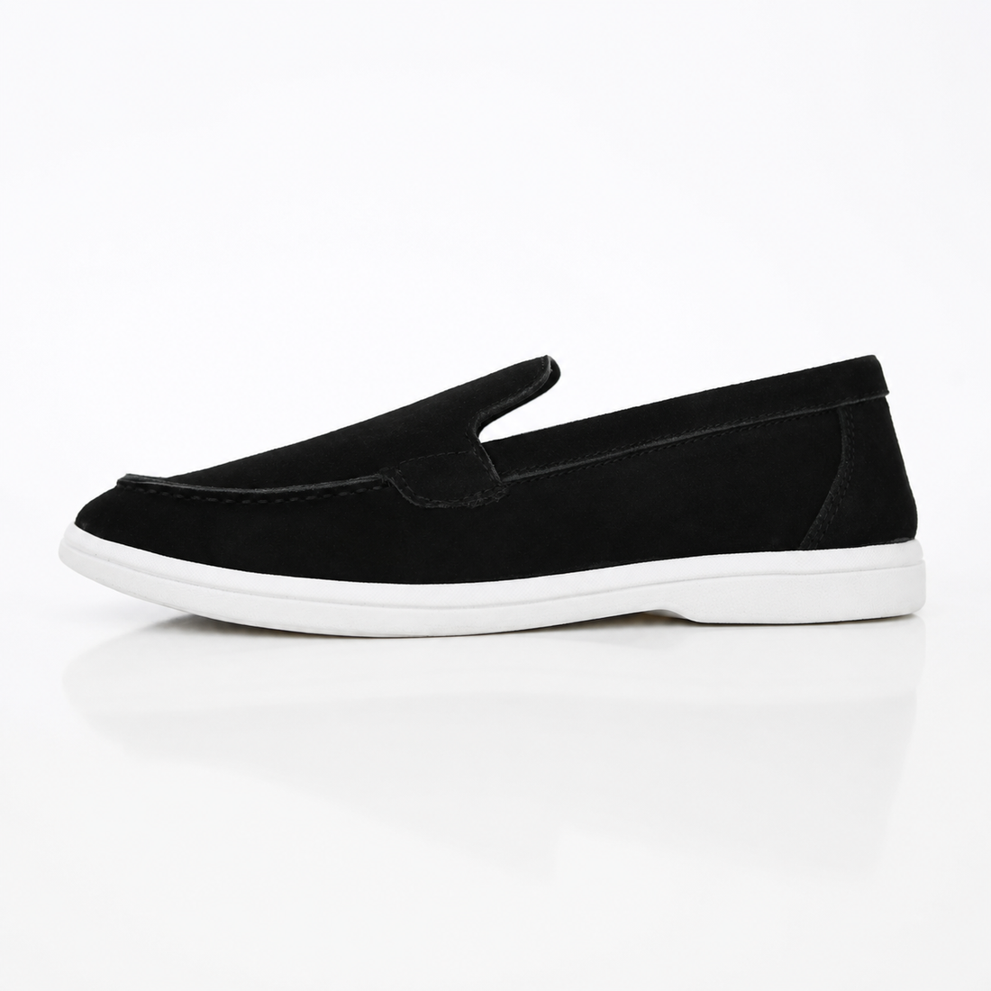 Black Suede Slip-On Loafers for Men | Casual Comfort Loafers with White Sole