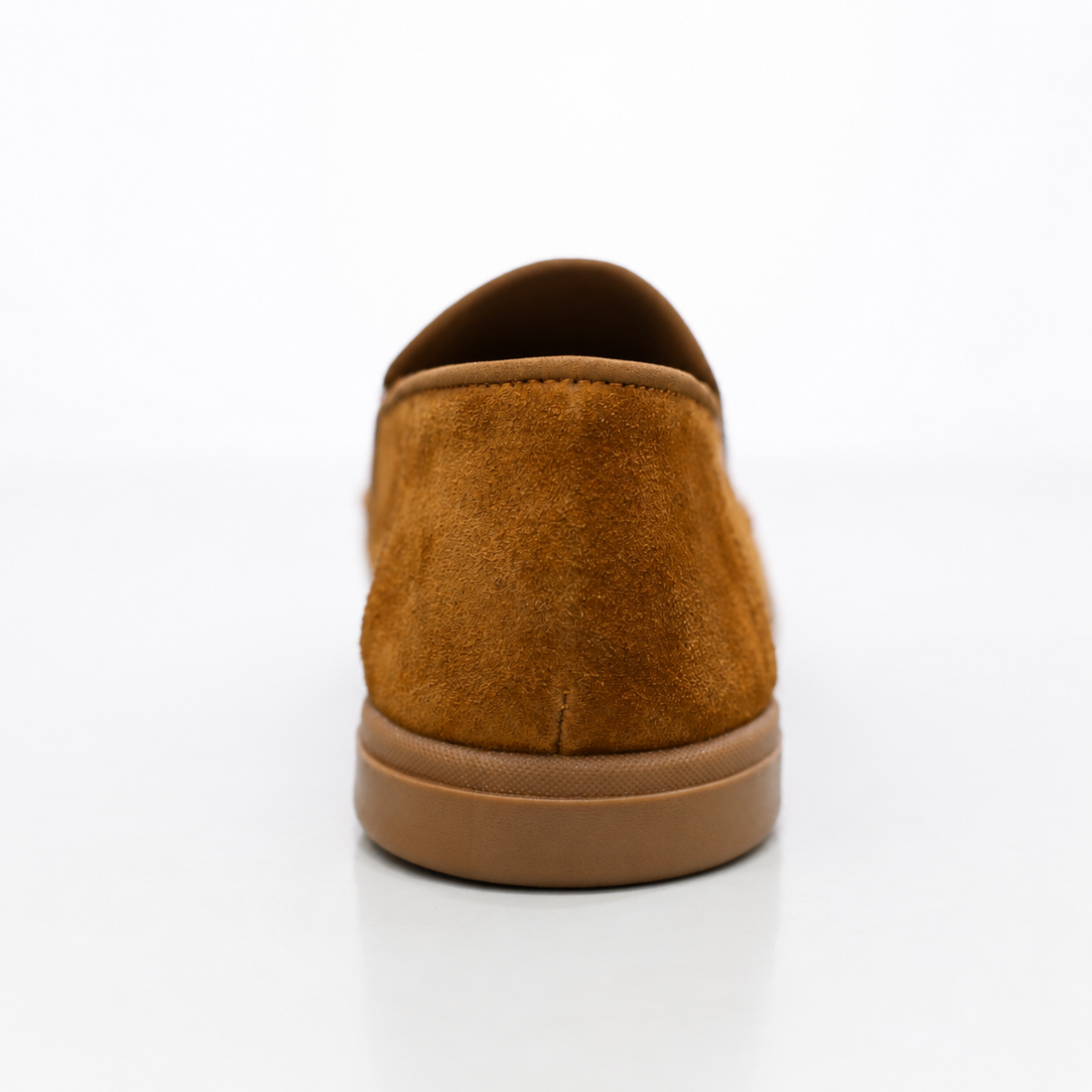 Classic Suede Penny Loafers with Gold Buckle – Tan