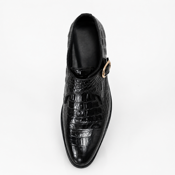 Black Genuine Crocodile Leather Monk Strap Dress Shoes for Men | Luxury Handcrafted Formal Footwear