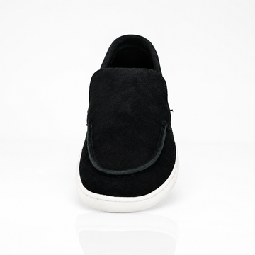 Black Suede Slip-On Loafers for Men | Casual Comfort Loafers with White Sole
