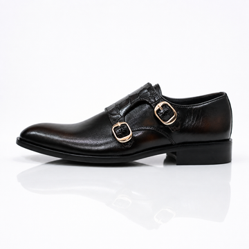 Brown Crocodile Double Monk Strap Dress Shoes - Genuine Leather Oxford